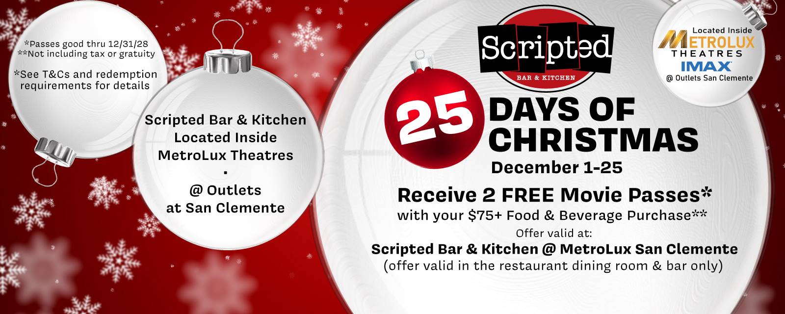 25 Days of Christmas @ Scripted Bar & Kitchen (inside MetroLux San Clemente)